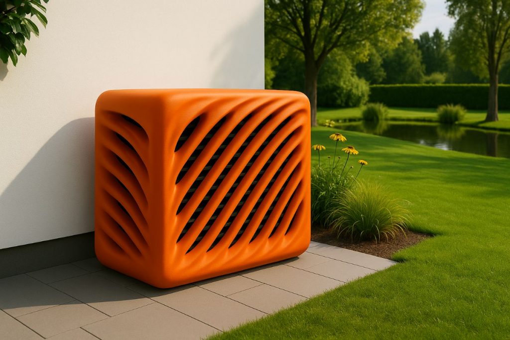 Orange Wärmepumpen-Verkleidung mit Wellenmuster