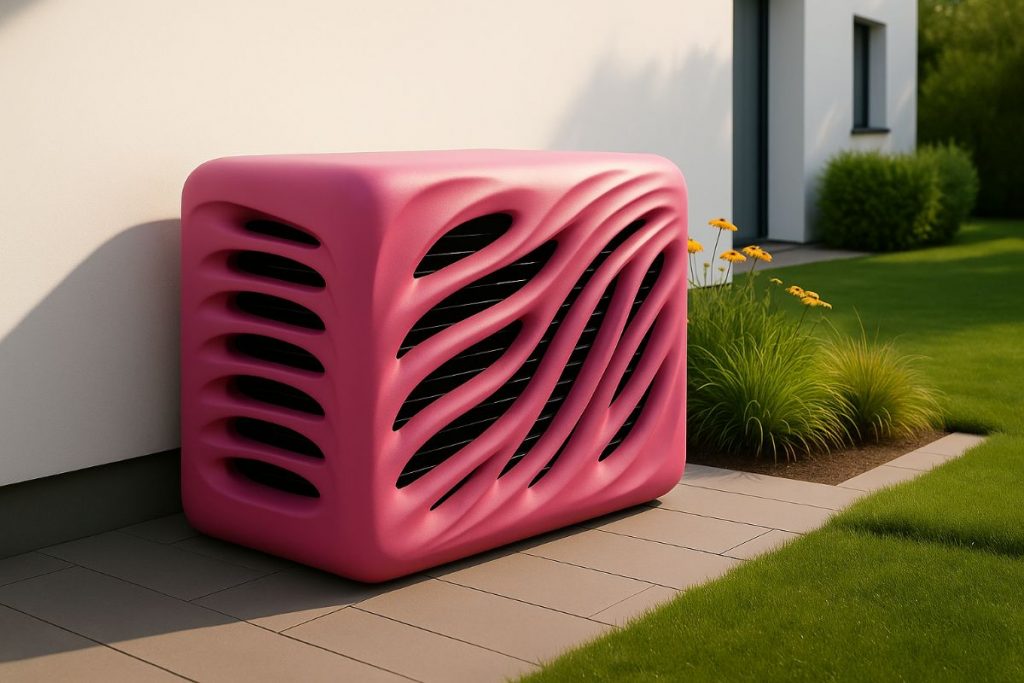 Pinke Wärmepumpenverkleidung an der Wand